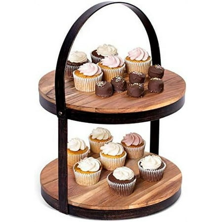 

Cupcake Cake St With Hle - Wood Iron Dessert Serving Tray - Rustic Farmhouse Dessert St - Modern Party Tiered Server - Table Kitchen Display - Round