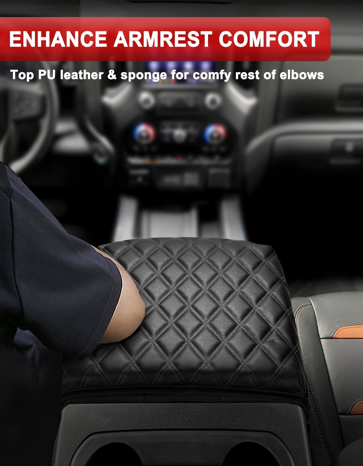KBH Center Console Armrest Cover for Chevy Silverado & GMC Sierra 2019-2026, Tahoe Suburban Yukon 2021-2026 Middle Console Lid Arm Rest Cushion Pad, Black Diamond(Bucket Seat Only)
