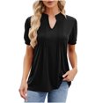 thumbnail image 2 of CLOISE Short Sleeve Shirts for Women Medium Summer Loose Casual Tee Fashion Elegant Breathable V Neck Tops Solid Comfortable Tunic Blouses Black 2XL, 2 of 3