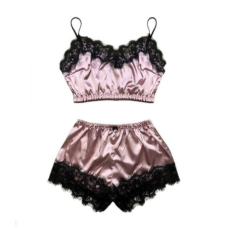 

EQWLJWE Sexy Lingerie for Women Women Lace Satin Bra Camisole Sling Tops Shorts Pajamas Two Piece Set