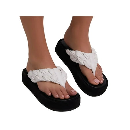 

Rockomi Women Sandals Beach Summer Slides Woven Flip-flops Womens Platform Non-slip Slippers Lightweight Slip On Casual Shoes White 9