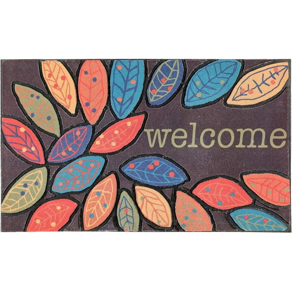 Door Mat Welcome Mat 17x 30 Inch Front Door Mat Outdoor for Home Entrance Outdoor Mat for Outside Entry Way Doormat Entry Rugs, Heavy Duty Non Slip Rubber Back Low Profile, Leaves