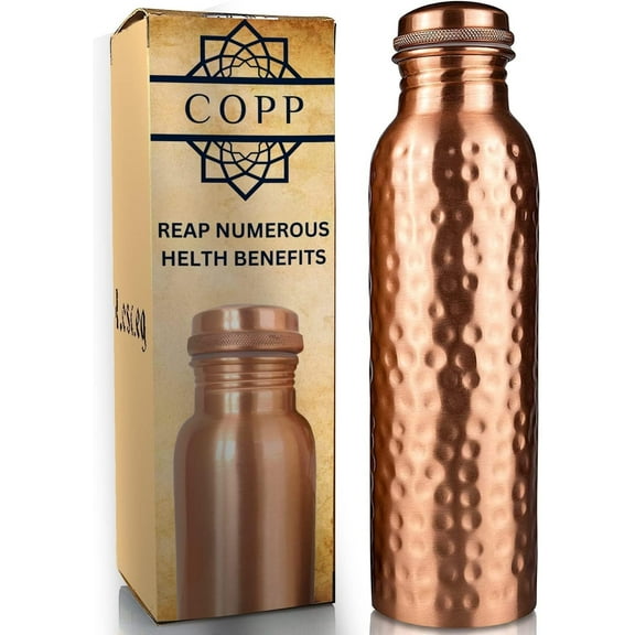 34oz Pure Copper Water Bottle for Drinking – Ayurvedic Hammered Copper Water Bottle, Leak Proof Lid – Large Handcrafted Copper Bottle Water Vessel – 100% Copper Drinking Water Bottle 34 Oz