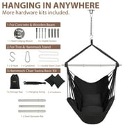 Large Hammock Chair Swing, Relax Hanging Rope Swing Chair with Detachable Metal Support Bar & Two Seat Cushions, Cotton Hammock Chair Swing Seat for Yard Bedroom Patio Porch Indoor Outdoor