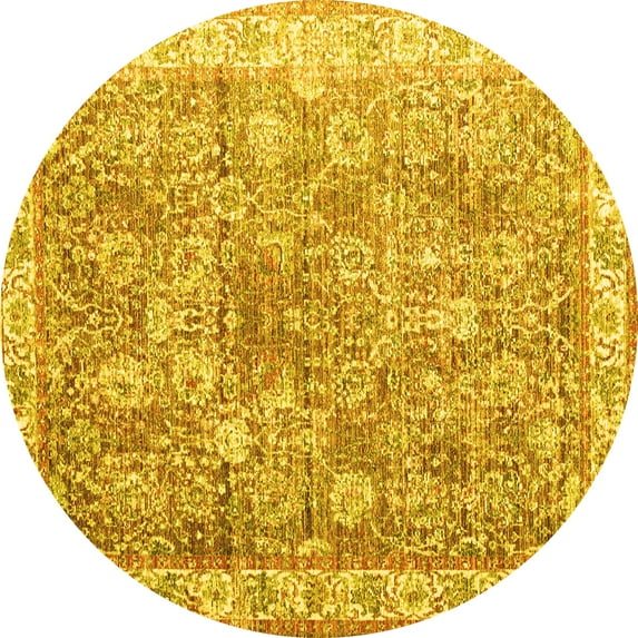 Ahgly Company Machine Washable Indoor Round Persian Yellow Traditional Area Rugs, 7' Round