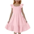 thumbnail image 2 of Spazoro Toddler Girls A-Line Dress, Solid Color Casual Flutter Sleeve Square Neck Princess Dresses for Child Girls Pink Size 3 T, 2 of 8