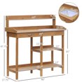 thumbnail image 3 of Outsunny Potting Bench Table Natural Solid Wood Workstation with Drawer, Removable Sink, Storage Shelves and Hooks, 3 of 10