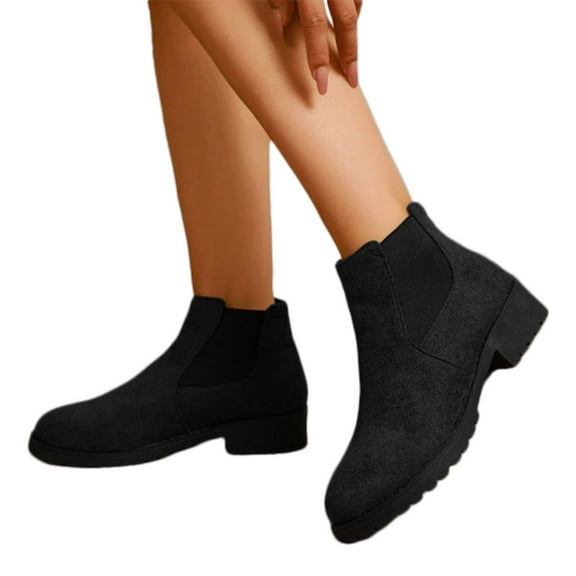 Suede Chelsea Boots Women Low Heel Slip on Elastic Fall Winter Booties Low Top Round Toe Ankle boots