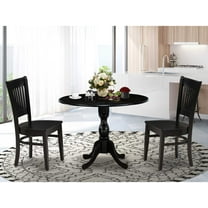 East West Furniture - DMVA3-BLK-W - 3-Pc Kitchen Dining Set- 2 Modern Chair with Wooden Seat and Slatted Chair Back - Drop Leaves Dining Table - Black Finish