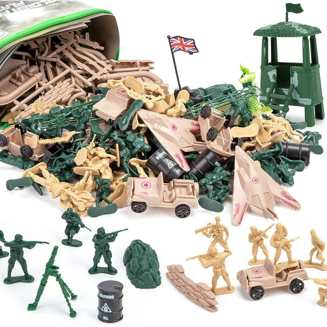 Set militar de 3 nutrias para hombre, 120 unidades, con vehículos y tapete de juego