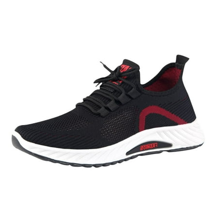 

dmqupv Size 15 Mens Sneakers Men Flat Mesh Soft Sole Casual Cloth Shoes Soft Sole Round Leather Sneakers Men Reeds Red 10.5