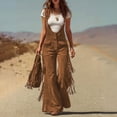 thumbnail image 2 of Aoiroe Ladies Dressy Western Jumpsuits Fringe Rompers Solid Color Vintage One Piece Jumpsuits Brown XL, 2 of 9