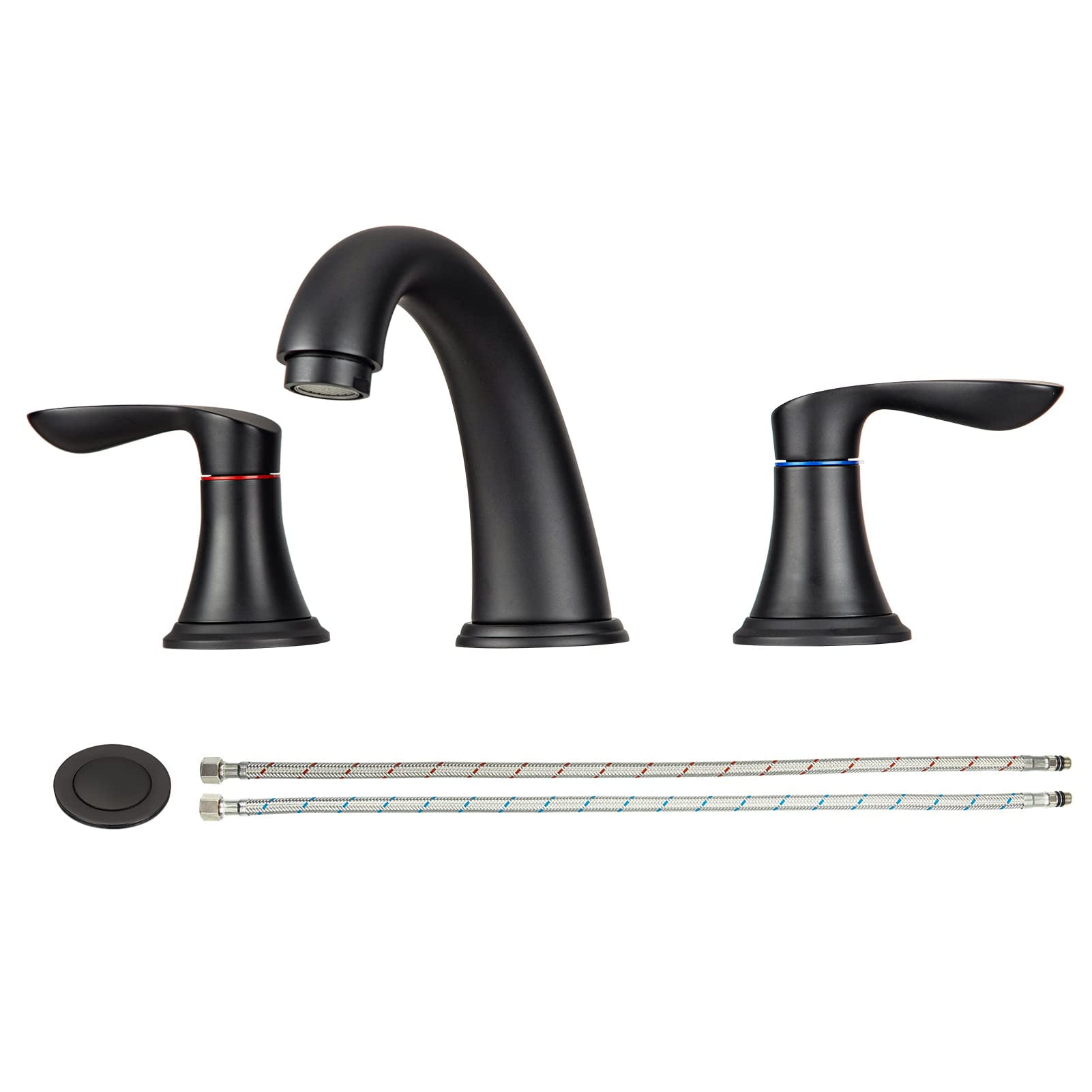 ANDY STAR Black 8" Widespread Bathroom Faucet - 3 Hole, 360° Swivel Spout, Pop-Up Drain, Anti-Rust Stainless Steel