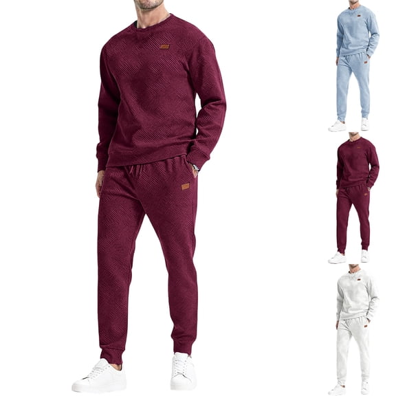 Wlynlyn Mens 2 Piece Outfits Sweatsuits Casual Textured Crewneck Sweatshirt Tracksuits Joggers Sweatpants with Pockets