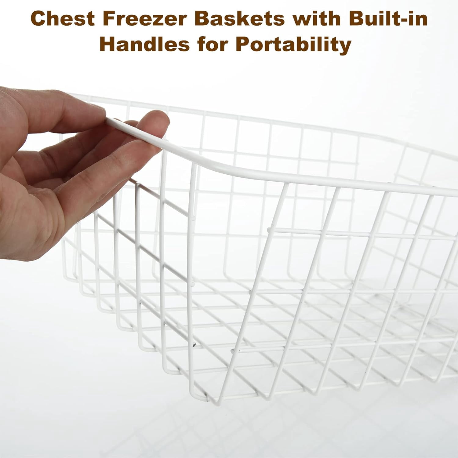 Freezer Baskets Wire Storage Baskets, Closet Baskets Bin Organizer Storage for Home, Office,Freezer, Pantry, Bathroom Organizing, White, Set of 6