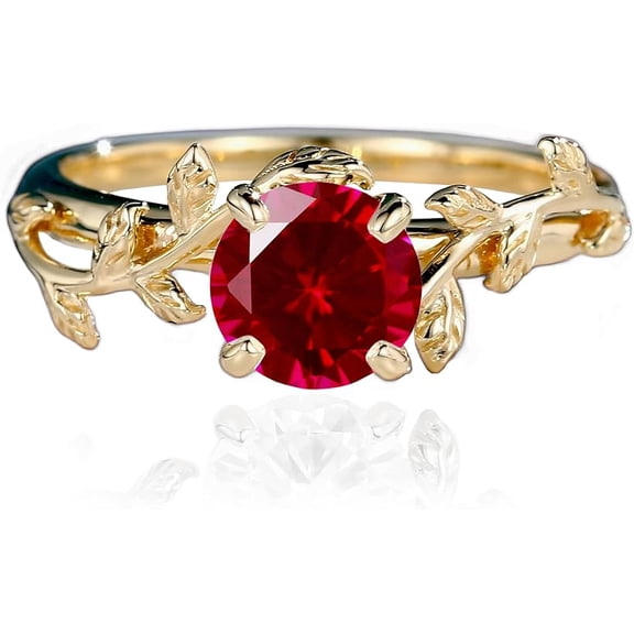 Divine Creation 2.50 Ct Round Cut Red Ruby Wedding Engagement Ring 925 Sterling Silver 14K Yellow Gold Plated For Women's -5
