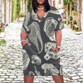 thumbnail image 2 of Creamy Vegetable Dark Background Print Women's Loose Short Sleeve Dress Casual Summer Plus Size Long Dresses with Pockets, 2 of 5