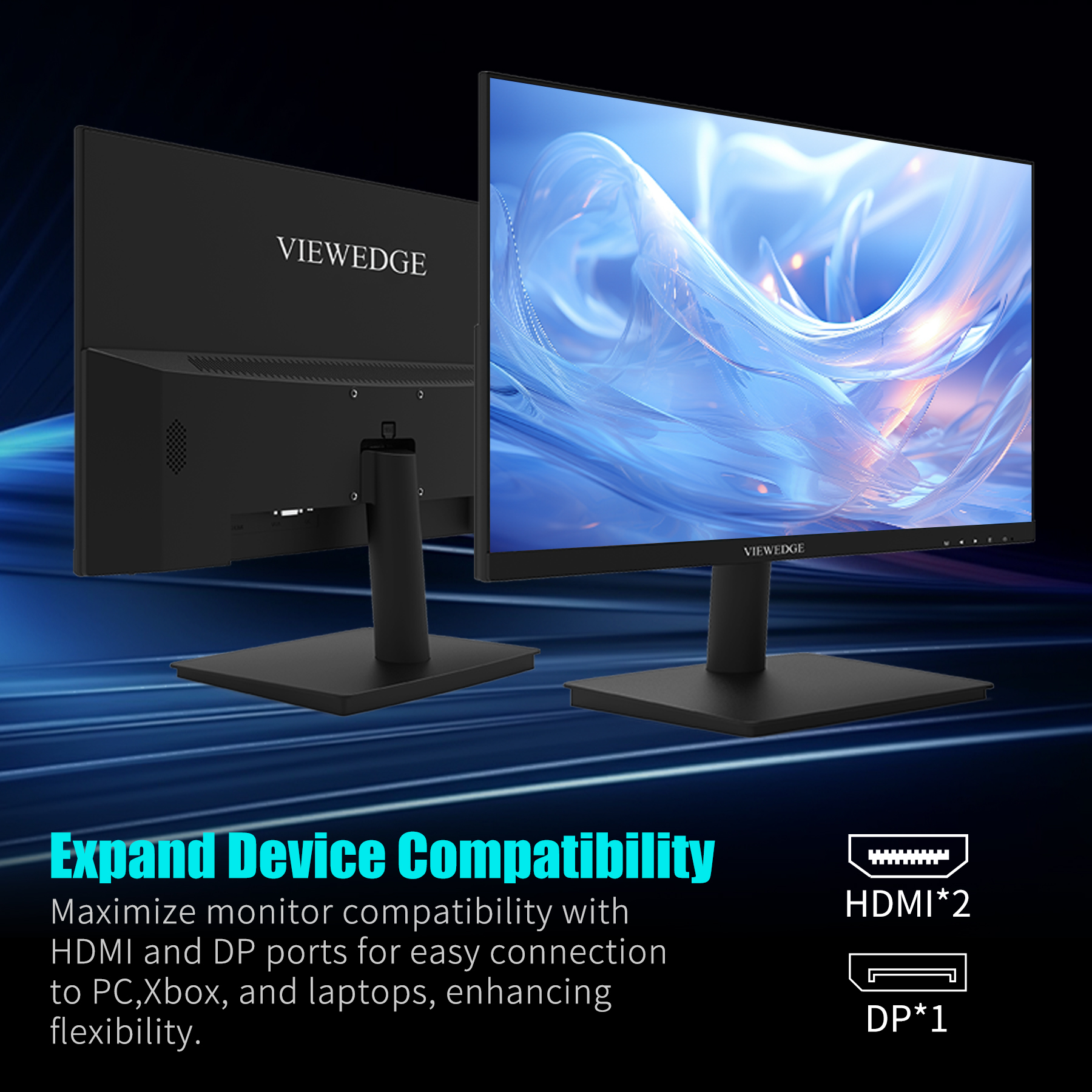 Viewedge 24 Inch Gaming Monitor with 165hz/144hz, IPS 1 ms, FHD 1080p and HDR 10 | PC Computer Monitor with 105% sRGB, Bluelight Filter, 2 HDMI & 1 DP Port, Support Freesync and VESA