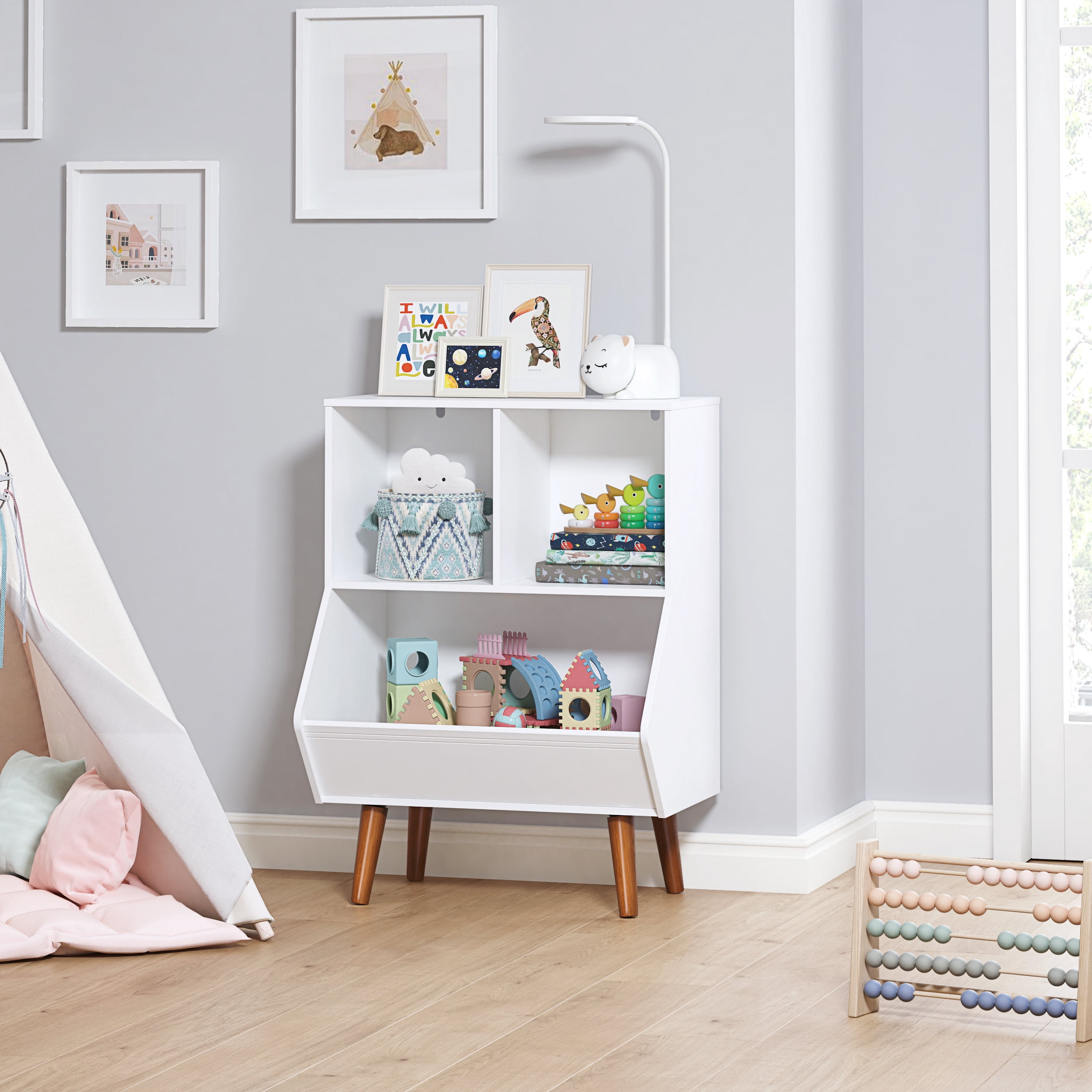 STAROUS Toy Storage Organizer, 3 Cube Storage Organizer,  Kids Bookshelf and Toy Storage with Legs, White