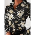 thumbnail image 3 of Blusa de mujer con cuello en V y botones estampados, manga larga, blusa suelta de otoño, 3 of 4