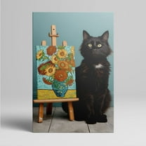 1pc Adorable Black Cat with Van Gogh - style Sunflowers Canvas Painting on Easel, framed Decor room hanging Wall Picture Decor for Home Gifts, living room, bathroom, bedroom, kitchen wall art decor