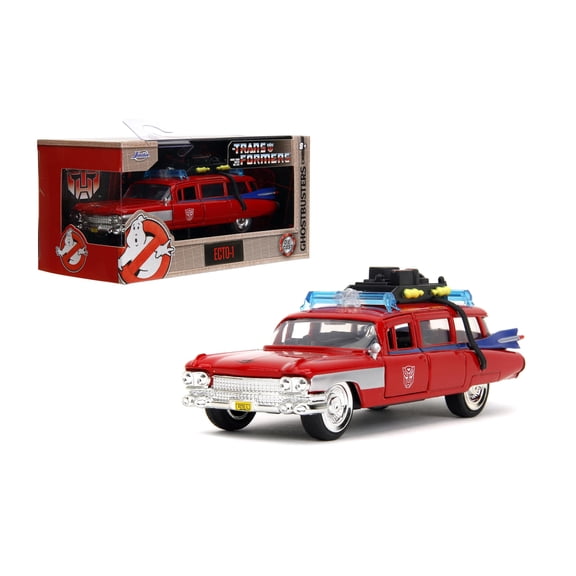 Transformers x Ghostbusters Ecto-1 G1 Mashup by Jada Toys - Hollywood Rides Die-cast Car with Opening Doors, 1:32 Scale, Ages 8 (40th Anniversary Edition)