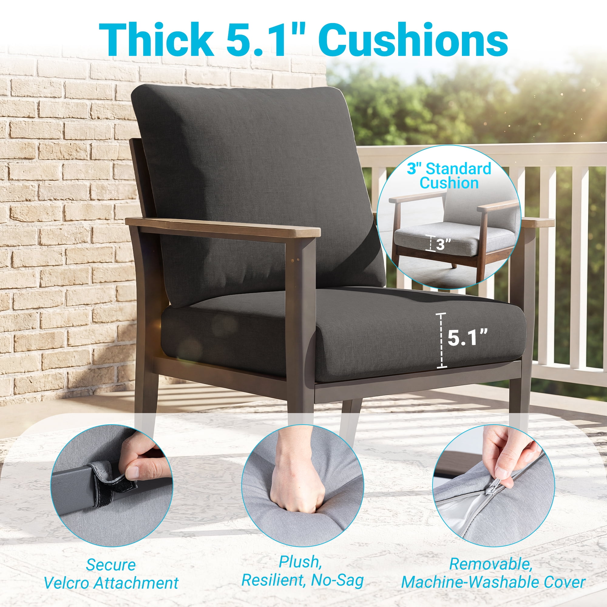 Muphyers 7 Piece Aluminum Patio Furniture Set, All Weather Patio Conversation Sets, Swivel Rocking Chairs and Ottomans, 5.1" Cushions Outdoor Couch for Porch, Garden, Backyard, Deck,Black