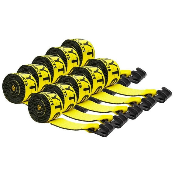 Mytee Products Winch Straps 4" x 30' Yellow Heavy Duty Tie Down w/Flat Hook Extreme WLL# 6670 lbs | 4 Inch Cargo Control for Flatbed Truck Utility Trailer (10 Pack)