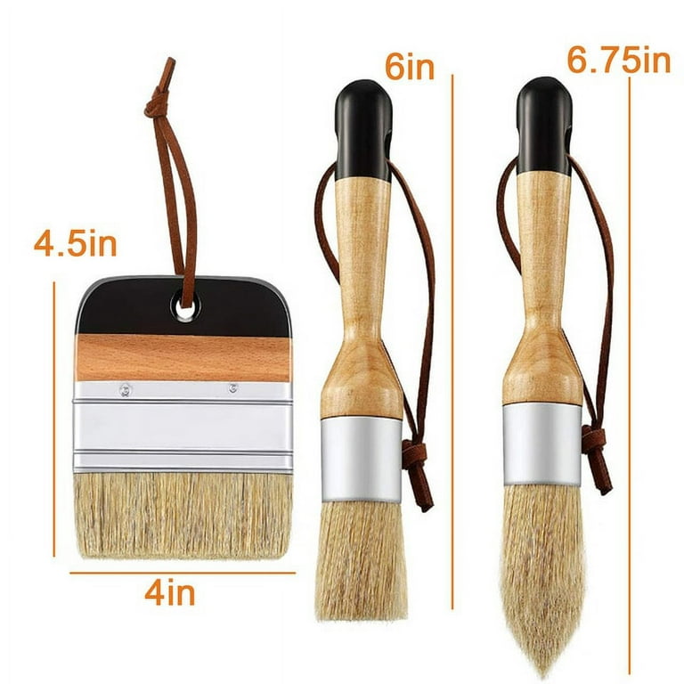 3Pack Chalk and Wax Paint Brushes Bristle Stencil Brushes for Wood Furniture Home Wall Decor, Size: One size, Black