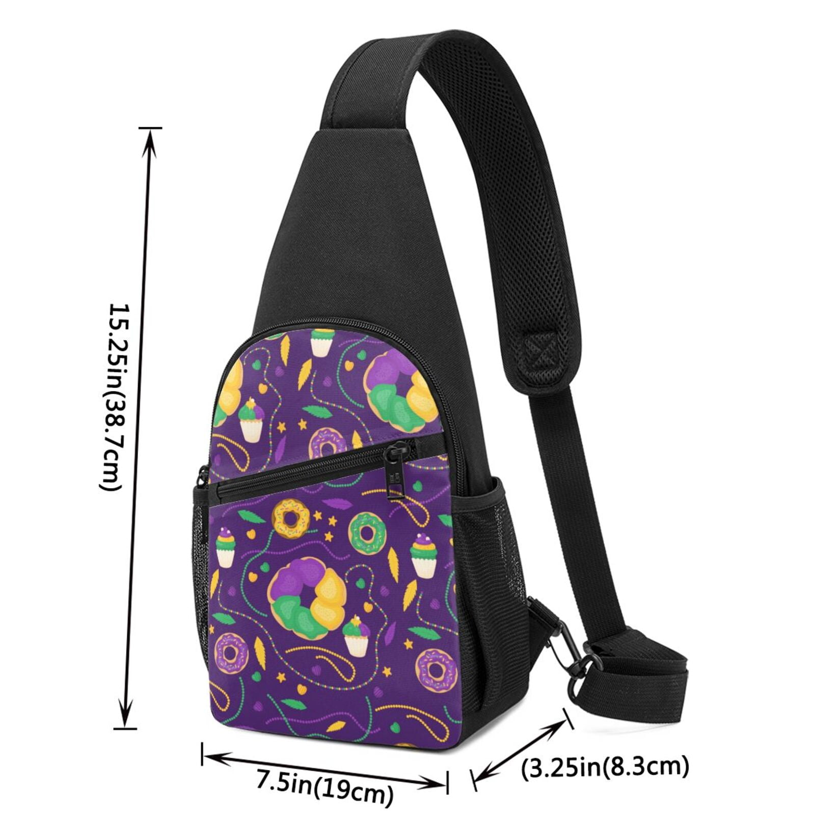 Xecao's Mardi Gras and Donuts Print Sling Bag: A Versatile Chest, Shoulder, and Crossbody Backpack for Casual Days Out, Perfect for Both Men and Women