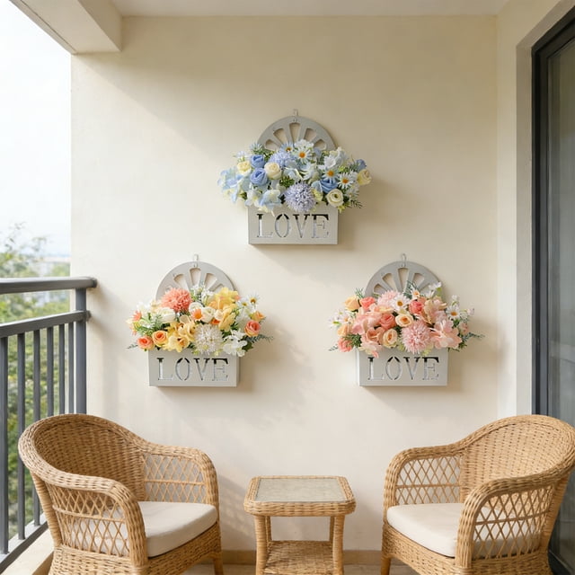 Plastic Hanging Basket Artificial Rose Hanging Basket Ornament for Wall Railing Cabinet Surface Decor(1Pcs) Rkxzt