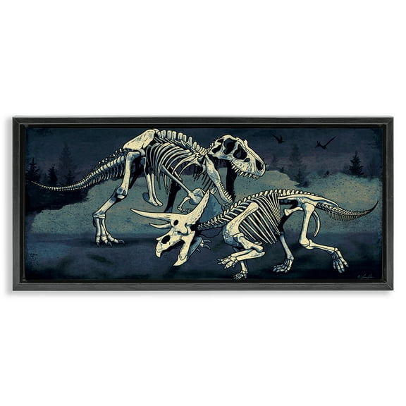 Stupell Industries Dinosaur Skeletons Duo Animals Painting Black Floater Framed Canvas Art Print Wall Art, 25 x 11