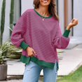 thumbnail image 6 of Women's Fall Oversized Sweatshirt Casual Waffle Knit Long Sleeve Crewneck Split Pullover Tunic Tops Red 2XL, 6 of 6