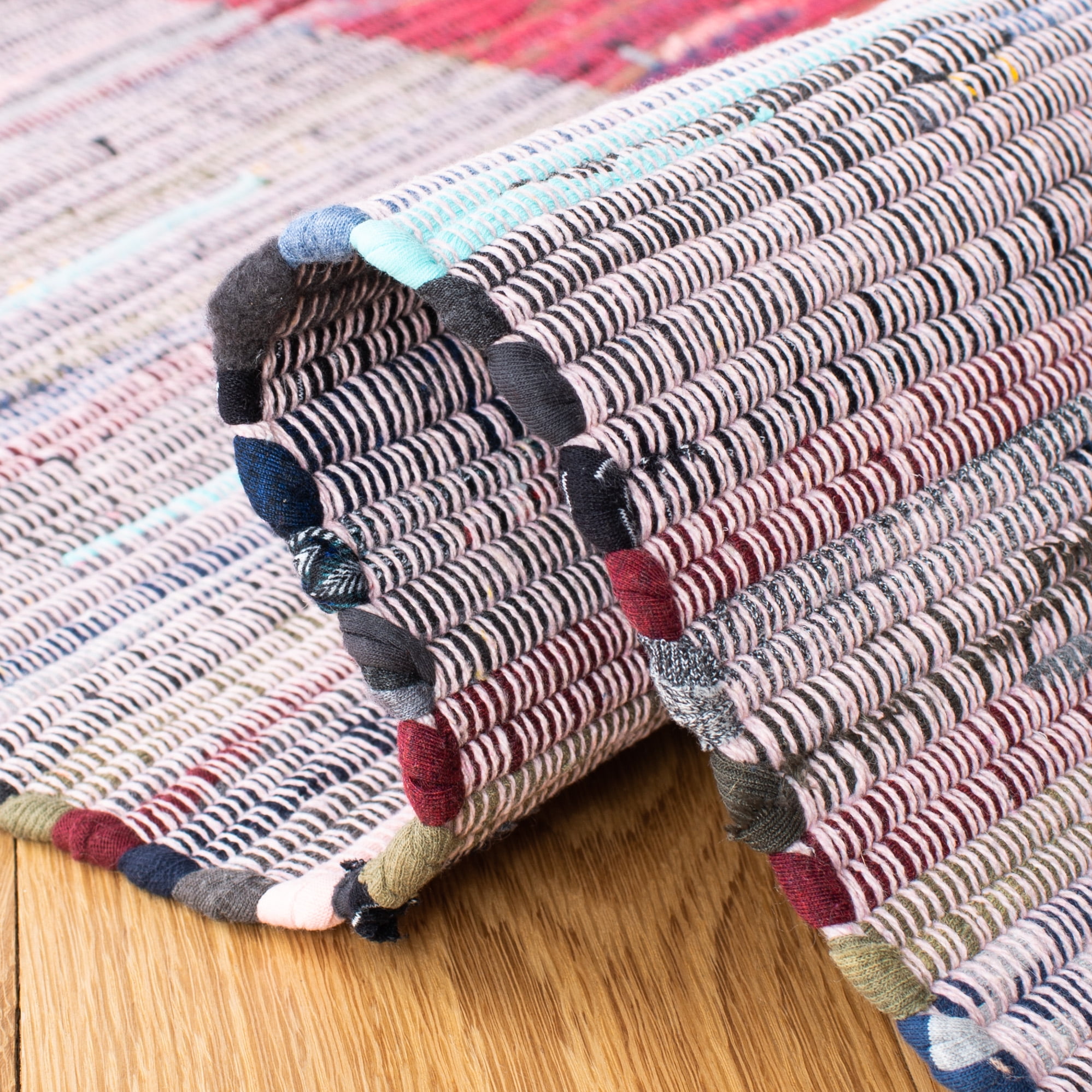 SAFAVIEH Rag Romeo Striped Fringe Cotton Area Rug, Red/Grey, 9' x 12'