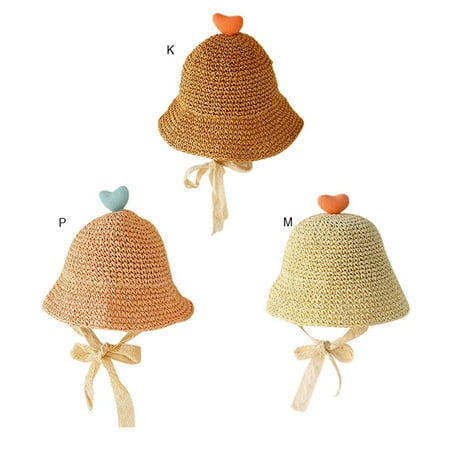 

Feiona Summer Baby Girl Cute Hats Love Decoration Breathable Straw Hat Kids Beach Capsunscreen Seaside Holiday Cap