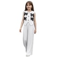 thumbnail image 3 of CPNG Girl's 2 Piece Outfits Bowtie Decoration Halter Sleeveless Vest Top and Elastic High Waisted Pants Set(White,5 Years), 3 of 9