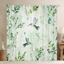 Manfei Retro Bird Hummingbird Black Out Curtains,Country Flower Curtains Pack of 2 (42x63 Each),Green Leaves Bedroom Curtains For Girls Boys,Microfiber Bedroom Decor