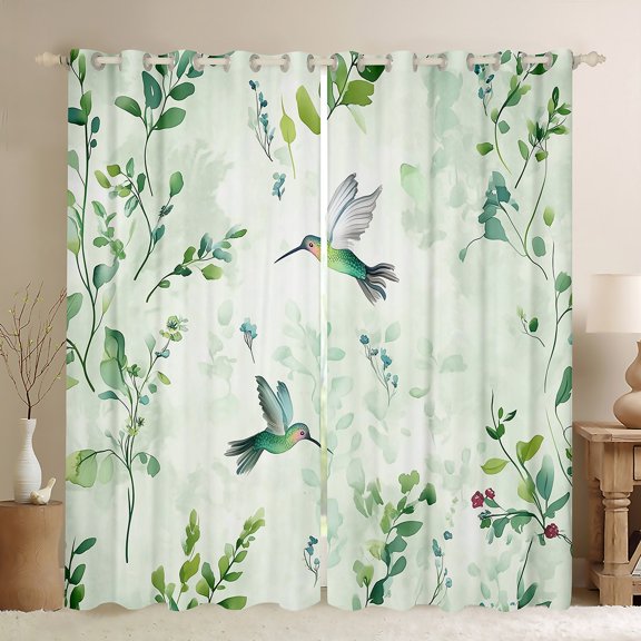 Manfei Retro Bird Hummingbird Black Out Curtains,Country Flower Curtains Pack of 2 (42x63 Each),Green Leaves Bedroom Curtains For Girls Boys,Microfiber Bedroom Decor