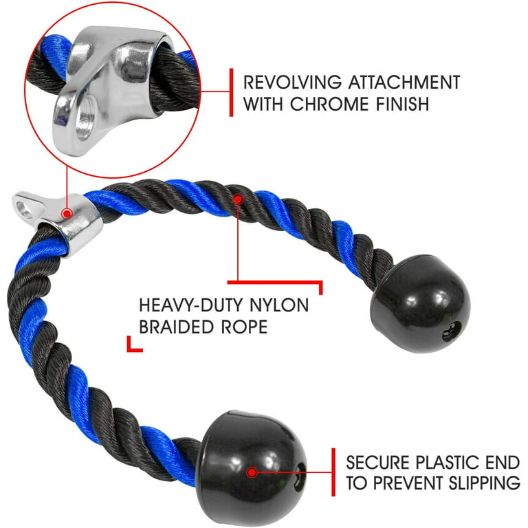 XYZDOUBLE Cuerda Tríceps Heavy Duty Tricep Rope Cable Pull Down Cuerda  Equipo Nylon Manijas Antideslizantes - Dorsal, Biceps, Triceps, Gimnasio o