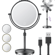 Eotvia 5X Magnifying Lighted Makeup Mirror with 360° Rotation, Touch Sensor Control, Height Adjustable Stand, Large 8.5" Rechargeable 3 Color Mode Dimming Cosmetic Mirror for Home Bathroom Vanity