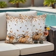 thumbnail image 4 of Orange Pumpkins Fall Outdoor Waterproof Pillow Covers, Thanksgiving Leaves Floral Pastoral Decorative Square Throw Pillowcase Sofa Cushion Sham for Patio/Couch/Chair, 16"x16" 2 Pack, 4 of 8