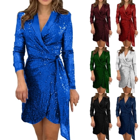 Ogiraw Holiday Dresses for Women Women’s Autumn and Winter Fashion Sparkly Waist Skirt Sequin Dress for Women Cocktail Dress Black L