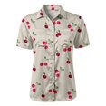 thumbnail image 6 of QASIEATN Women's Retro Shirt Women's Satin Printed Short Sleeved Shirt Vacation Style Shirt, 6 of 7