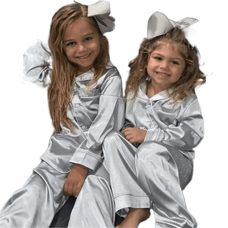 

Mubineo 2Pcs Kids Unisex Pajama Set Lapel Long-Sleeves Top + Elastic Waist Pants Nightdress Suit