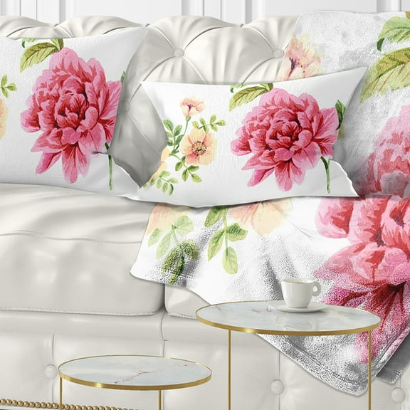 Designart Pink and Orange Flowers - Watercolor Floral Throw Pillow - 12x20