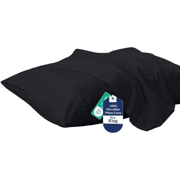 Royale Linens King Pillowcase Set of 2 - Bed Pillow Cover - 20" x 40" -Black Pillowcases - 1800 Brushed Microfiber, Wrinkle & Fade Resistant - Soft & Cozy- King Size Pillow Case (Black)