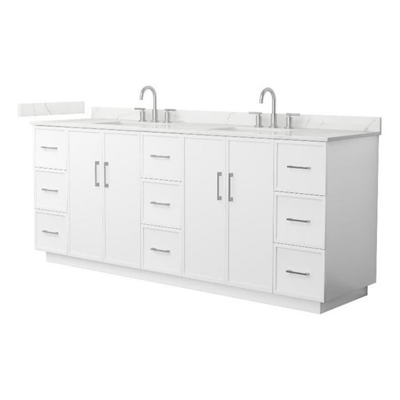 Elan TK 84" White Double Vanity & Giotto Quartz Top (3-Hole) & Nickel Trim