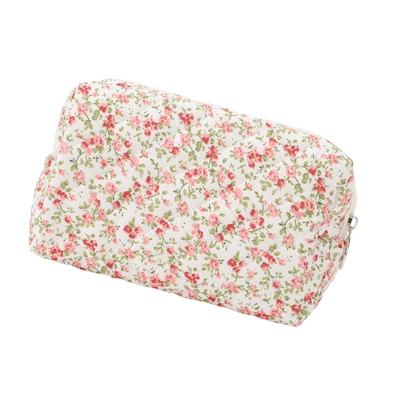 Vocoste Women Portable Little Flower Pattern Makeup Bag for Travel Vacation Pink Green Cotton