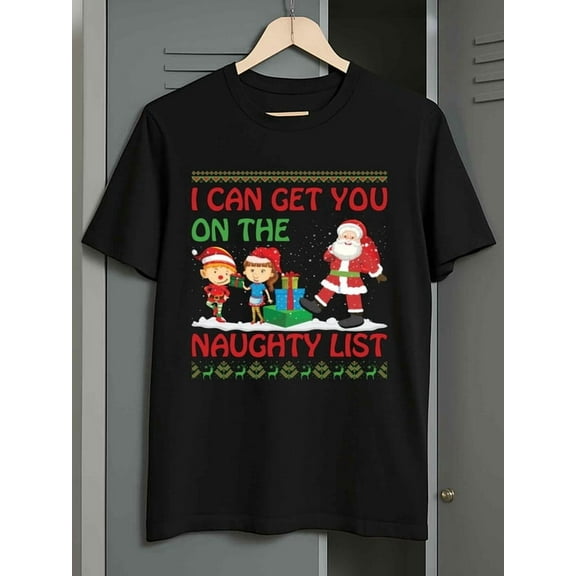 Christmas Naughty List print comfort colors tshirt men's sale graphic gifts black New spring and autumn trendy printed T-shirts Spring and summer clothing Comfortable loose T-shirt For summer Casual
