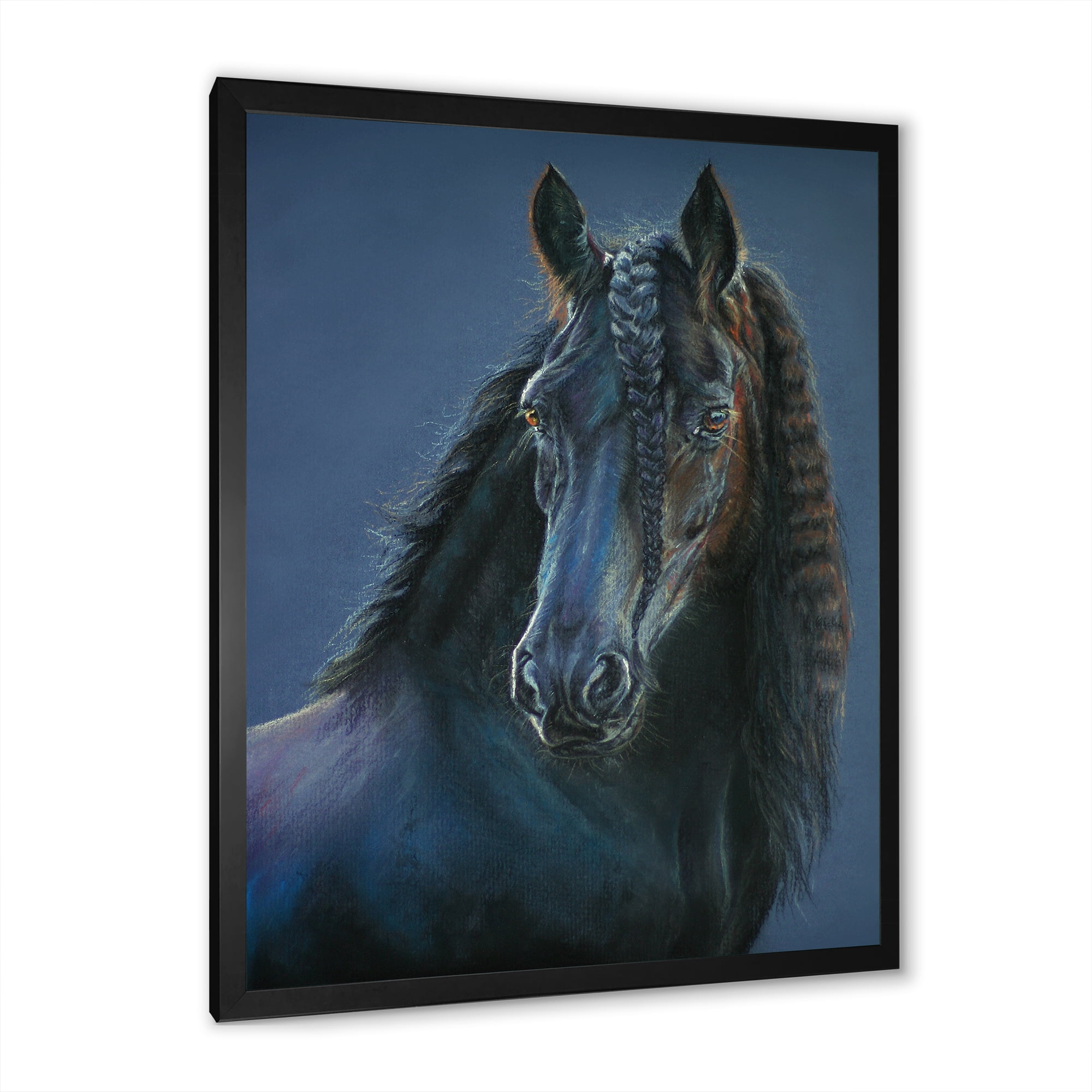 Designart 'Frisian Black Horse Portrait' Farmhouse Framed Art Print